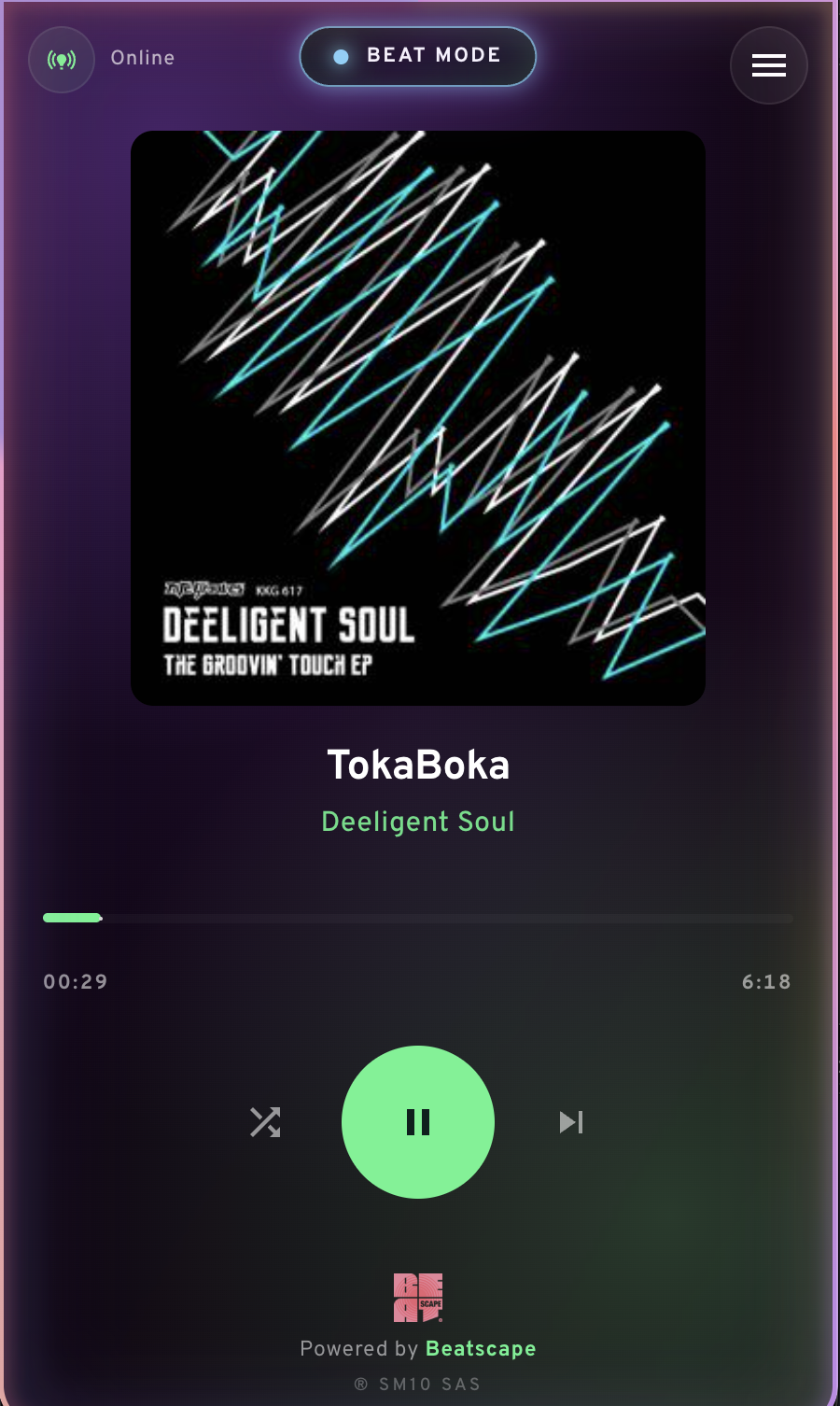 Reproductor con BeatMode activo